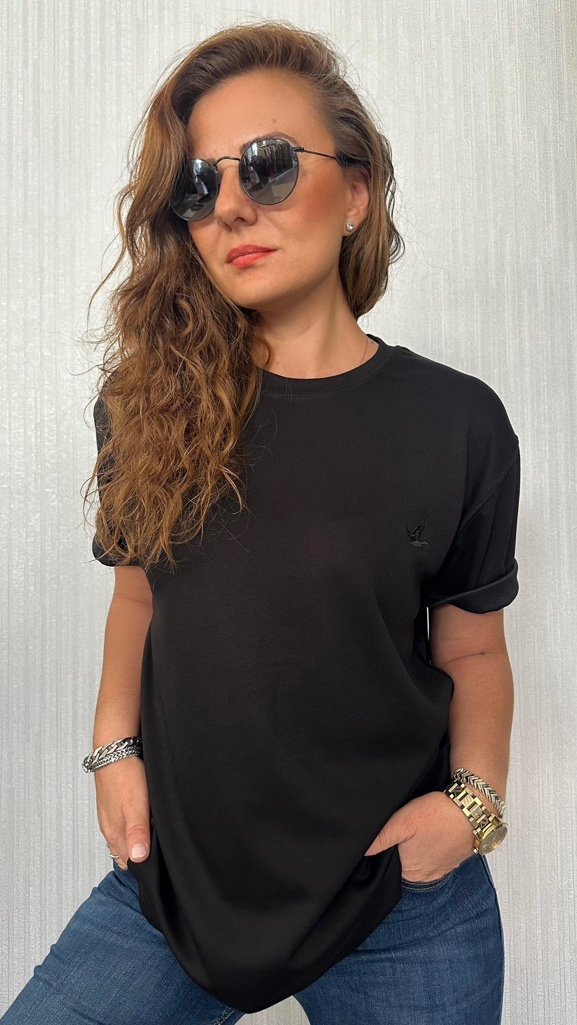 modal siyah kuş unısex tshirt
