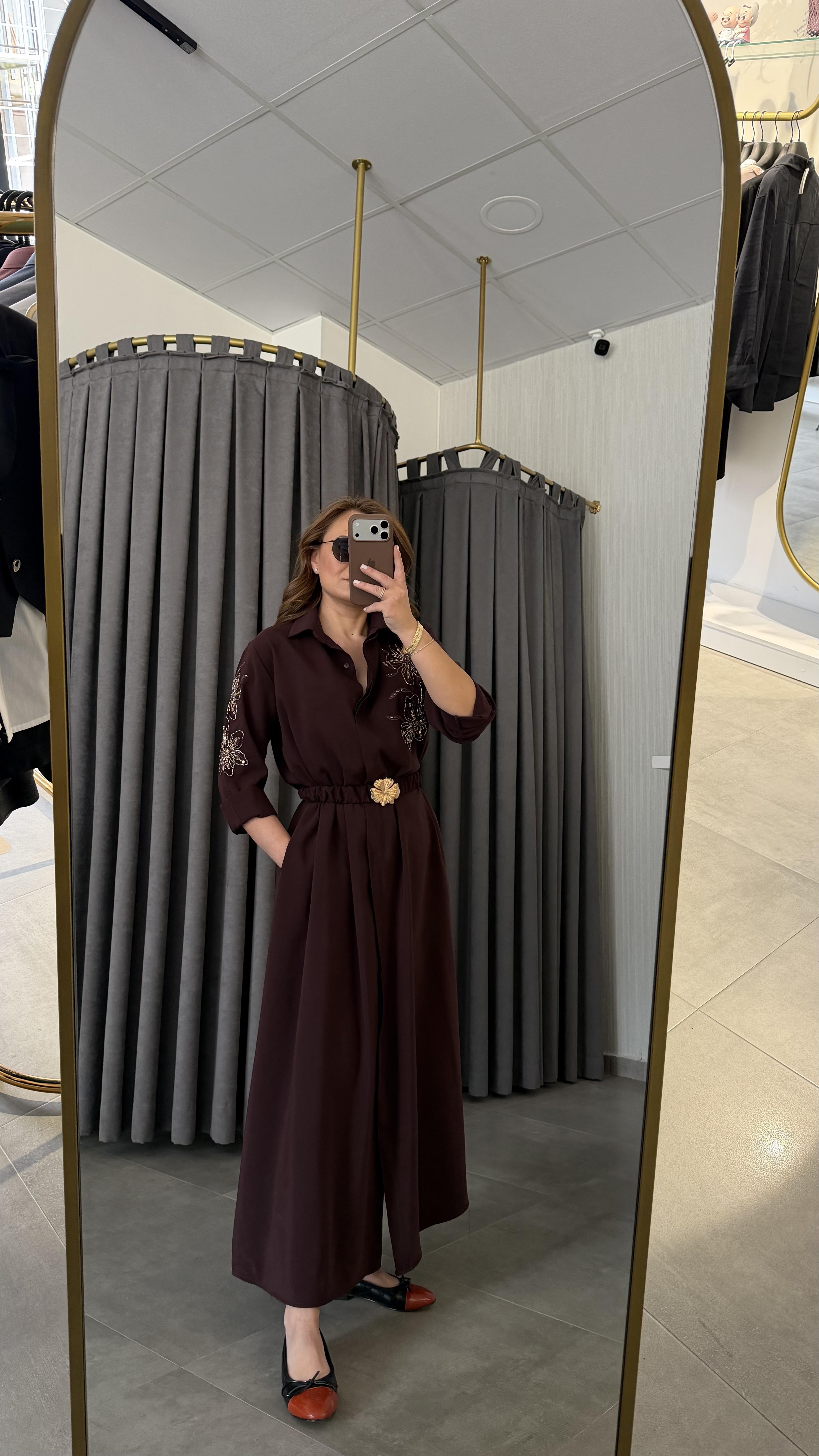 nakışlı modal elbise bordo