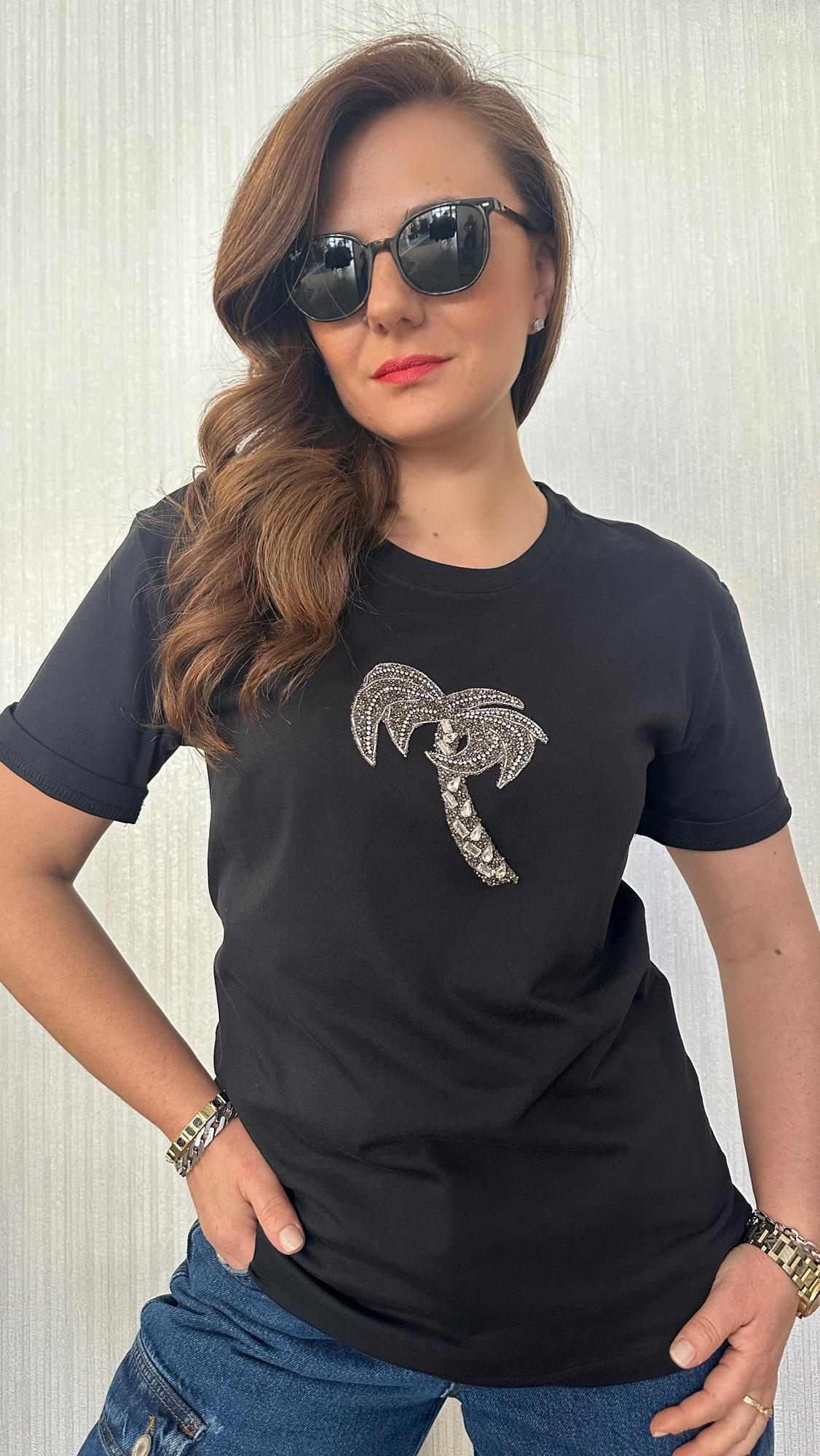 palmiye taş siyah tshirt