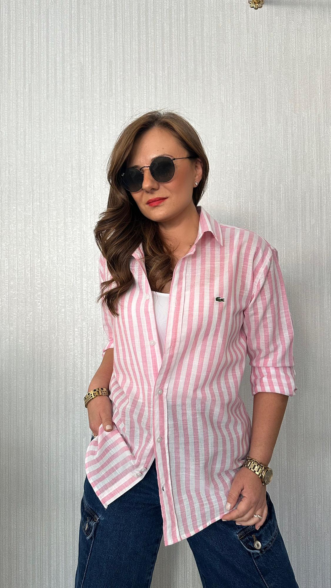 pembe çizgili unısex gömlek