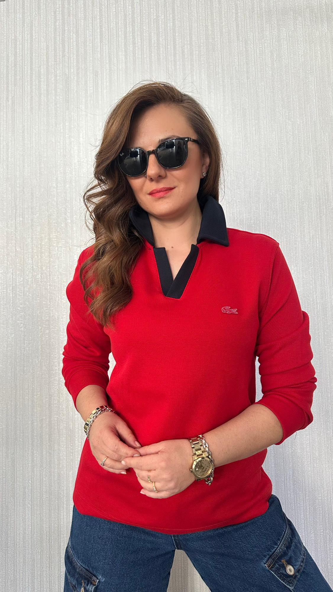 polo v yaka kırmızı unısex sweat
