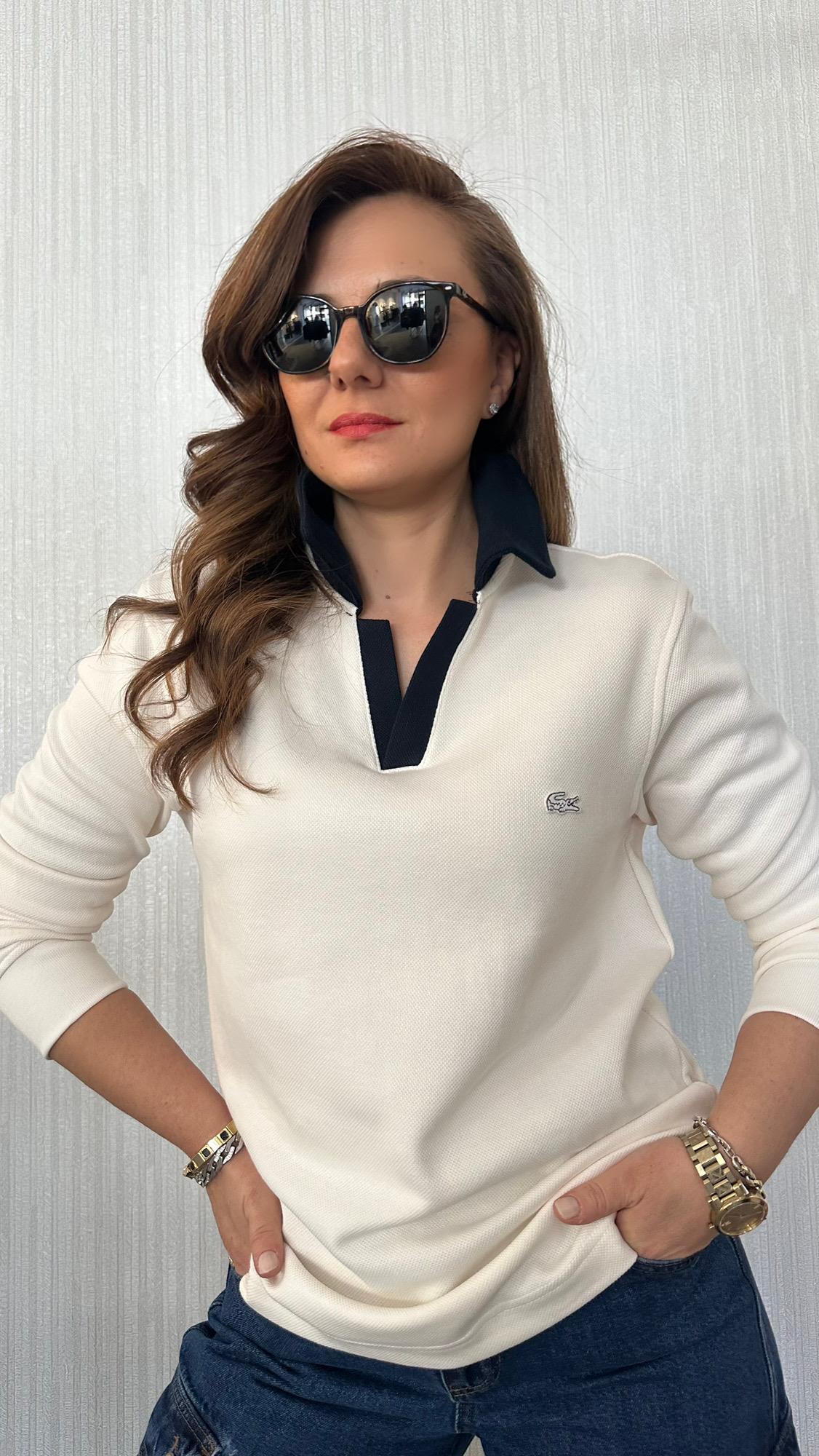 polo v yaka krem unısex sweat