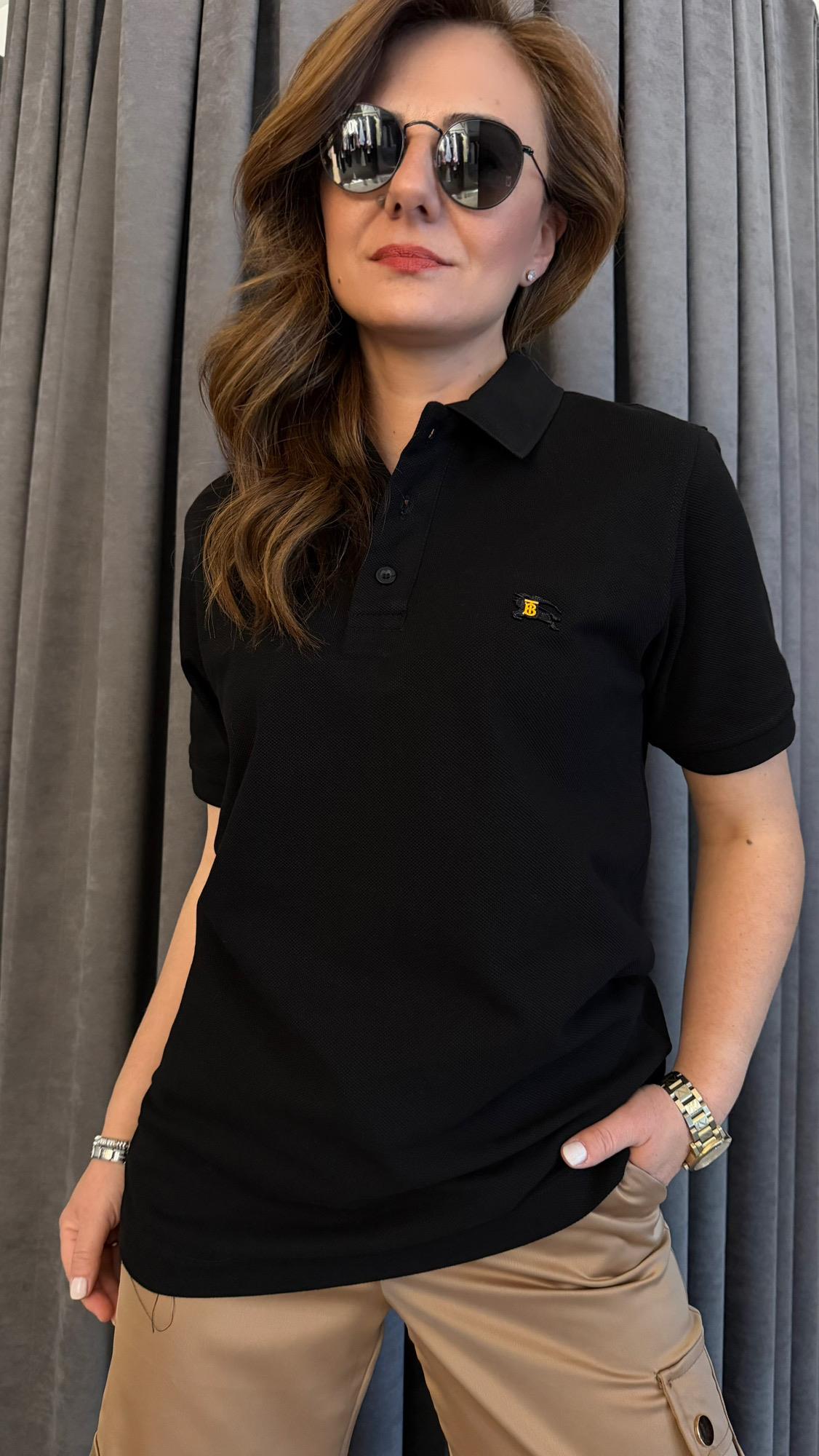 polo yaka brbry siyah unısex tshirt