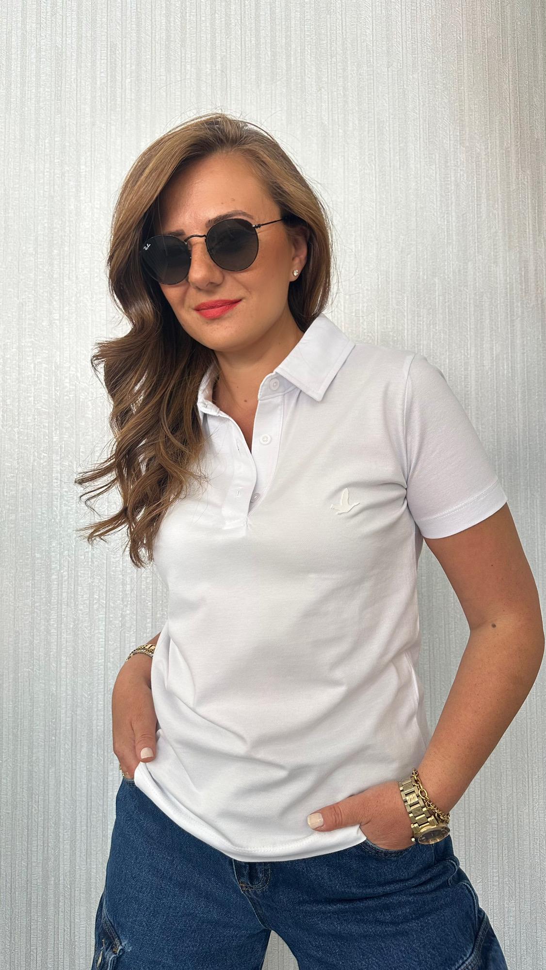 polo yaka bymn beyaz kadın tshirt