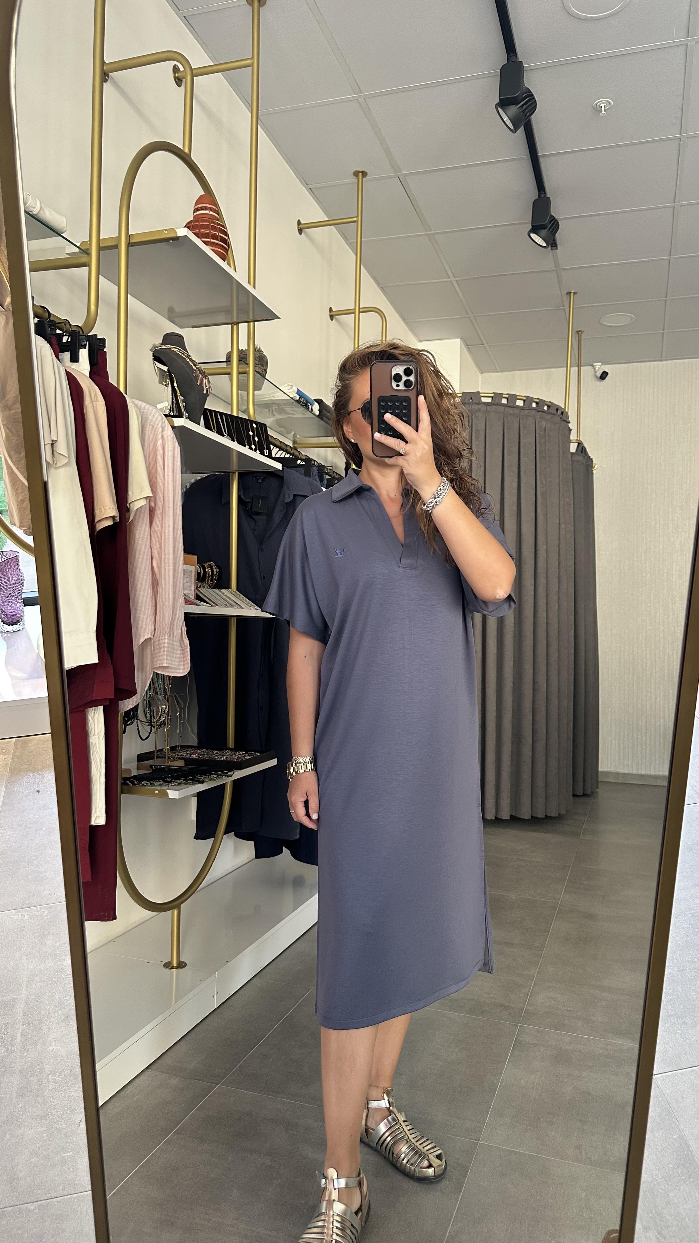 polo yaka bymn model elbise antrasit