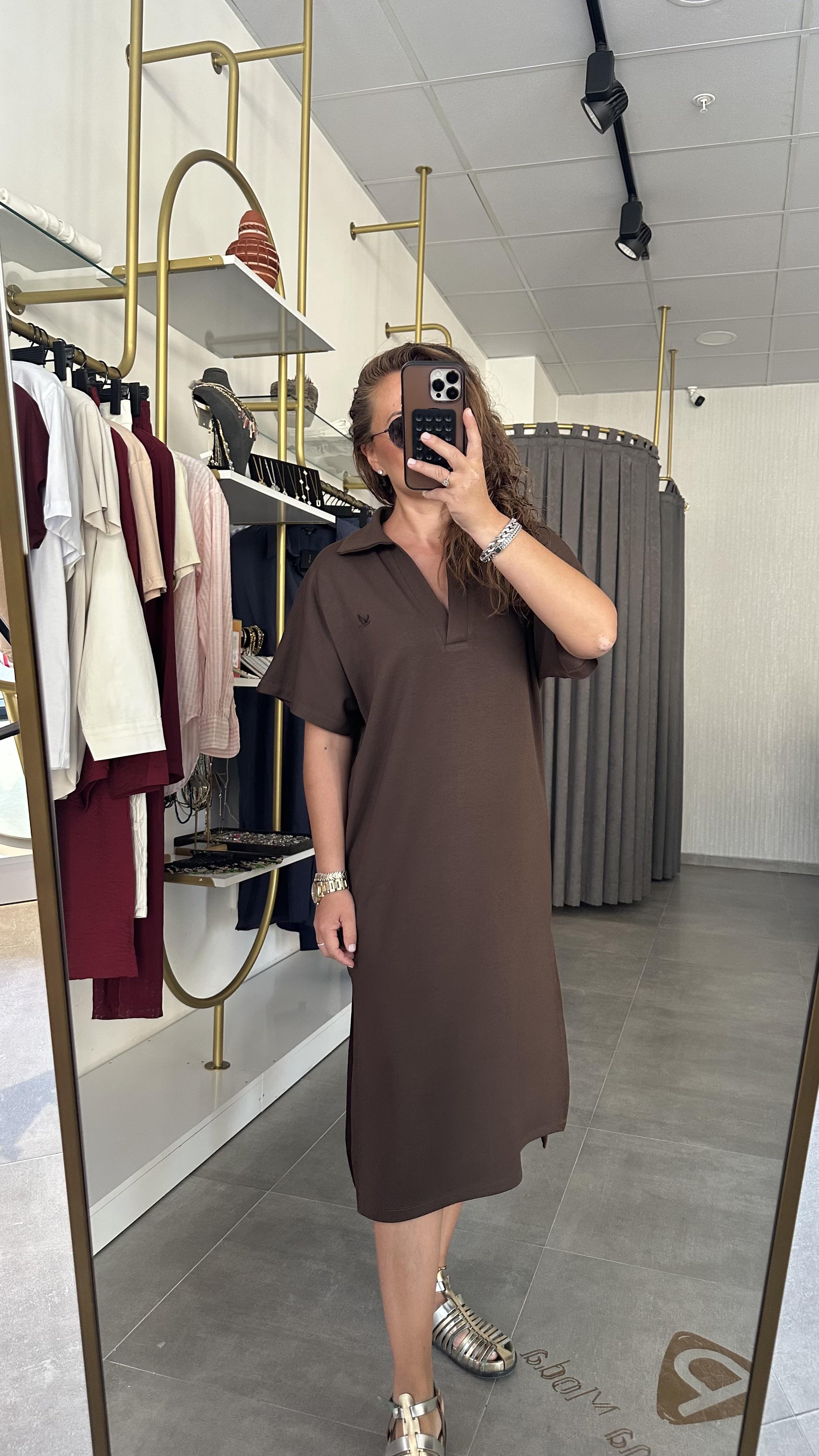 polo yaka bymn model kahve elbise