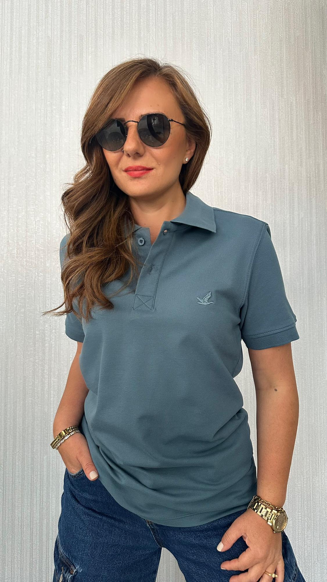 polo yaka bymn petrol mavi unısex tshirt