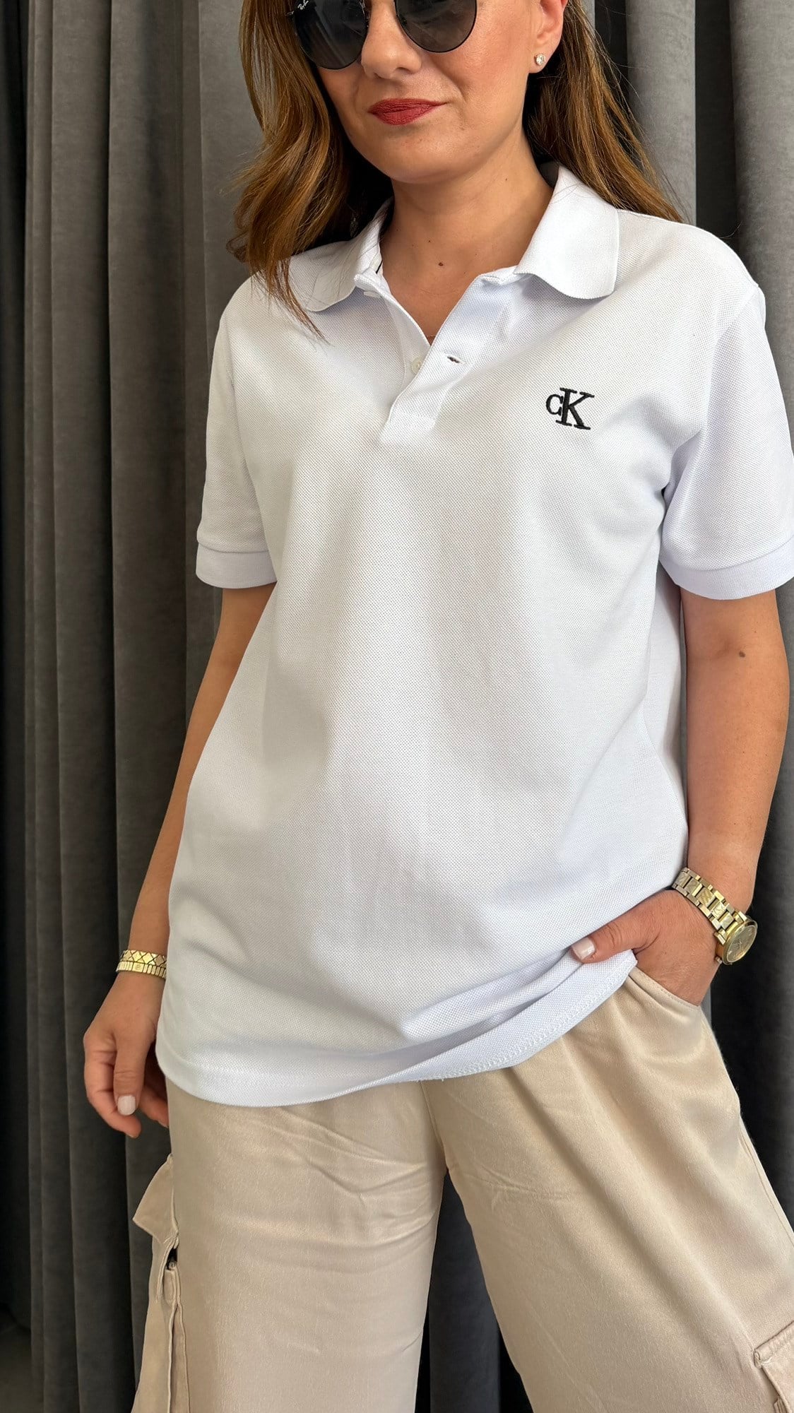 polo yaka ck unısex beyaz tshirt