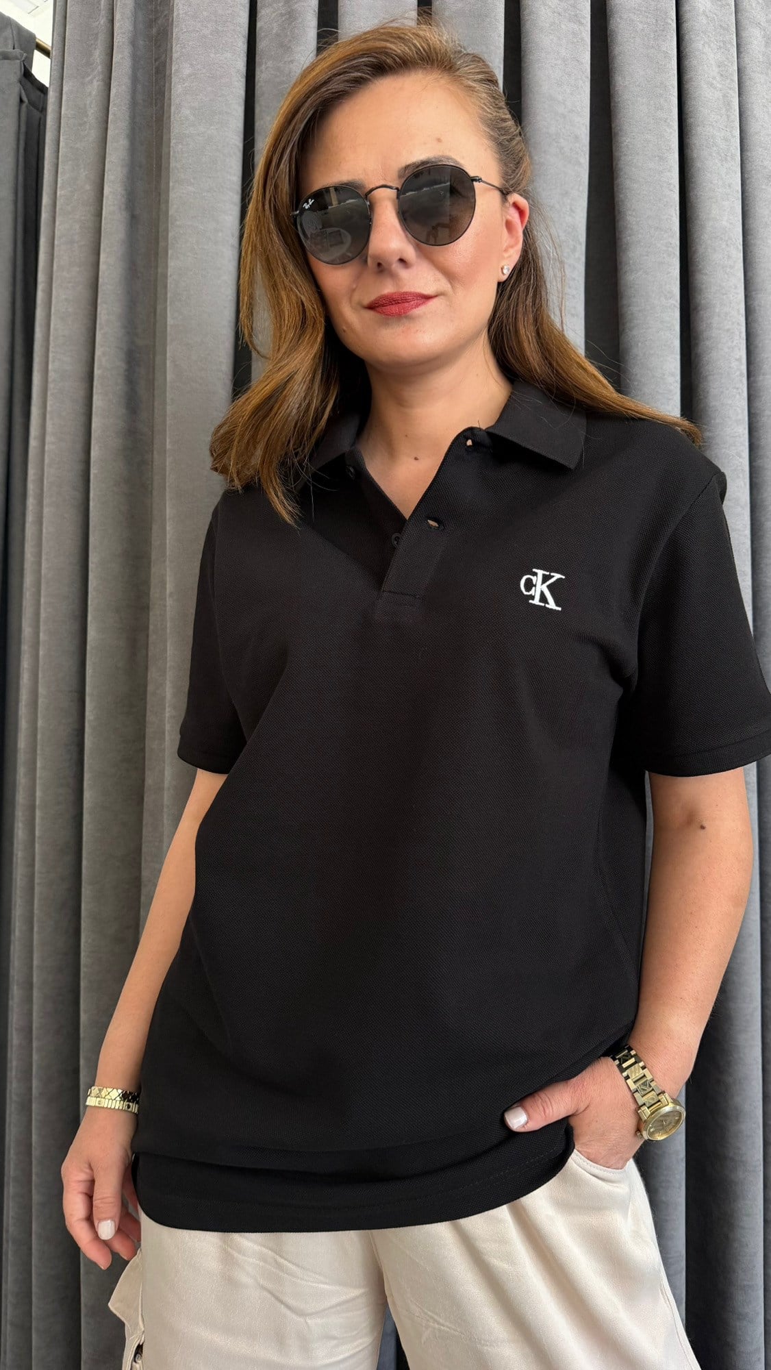 polo yaka ck unısex siyah tshirt
