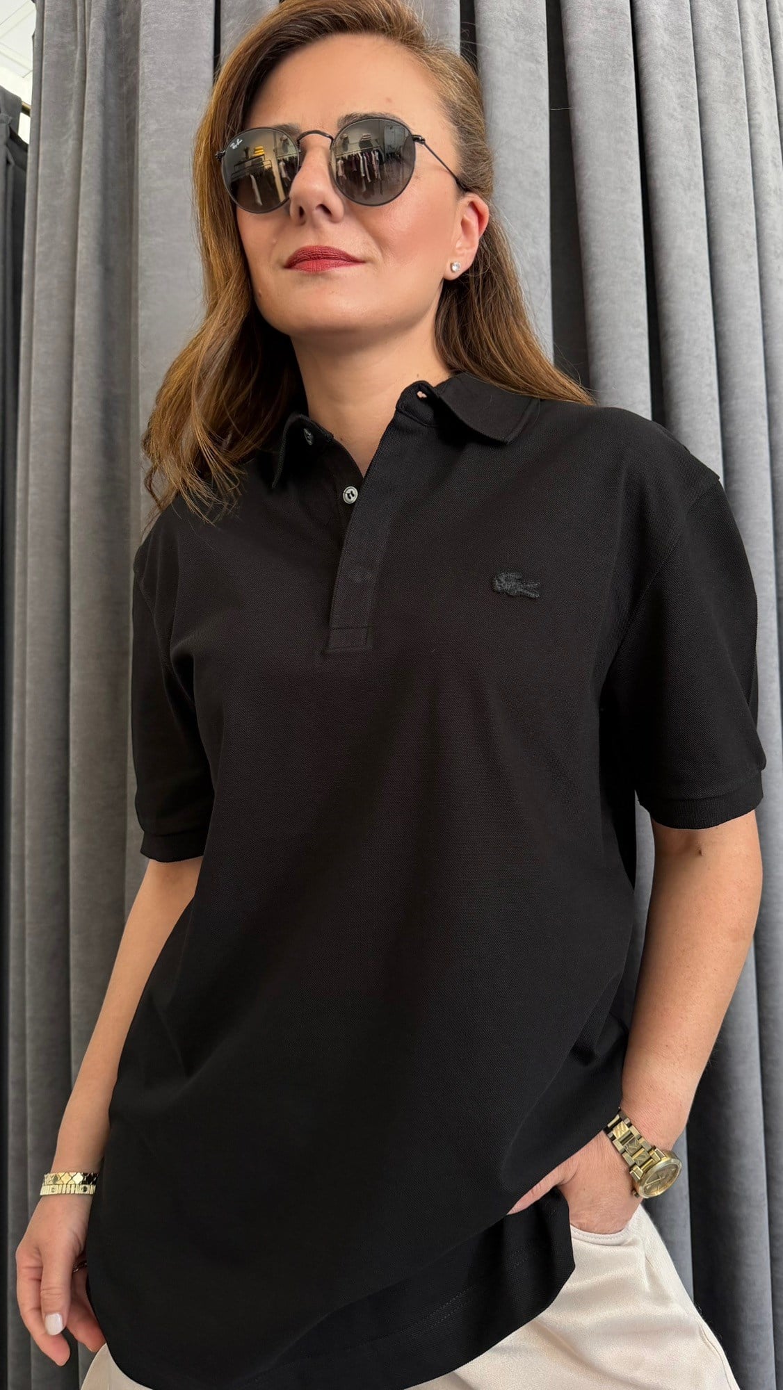 polo yaka lcst unısex siyah tshirt