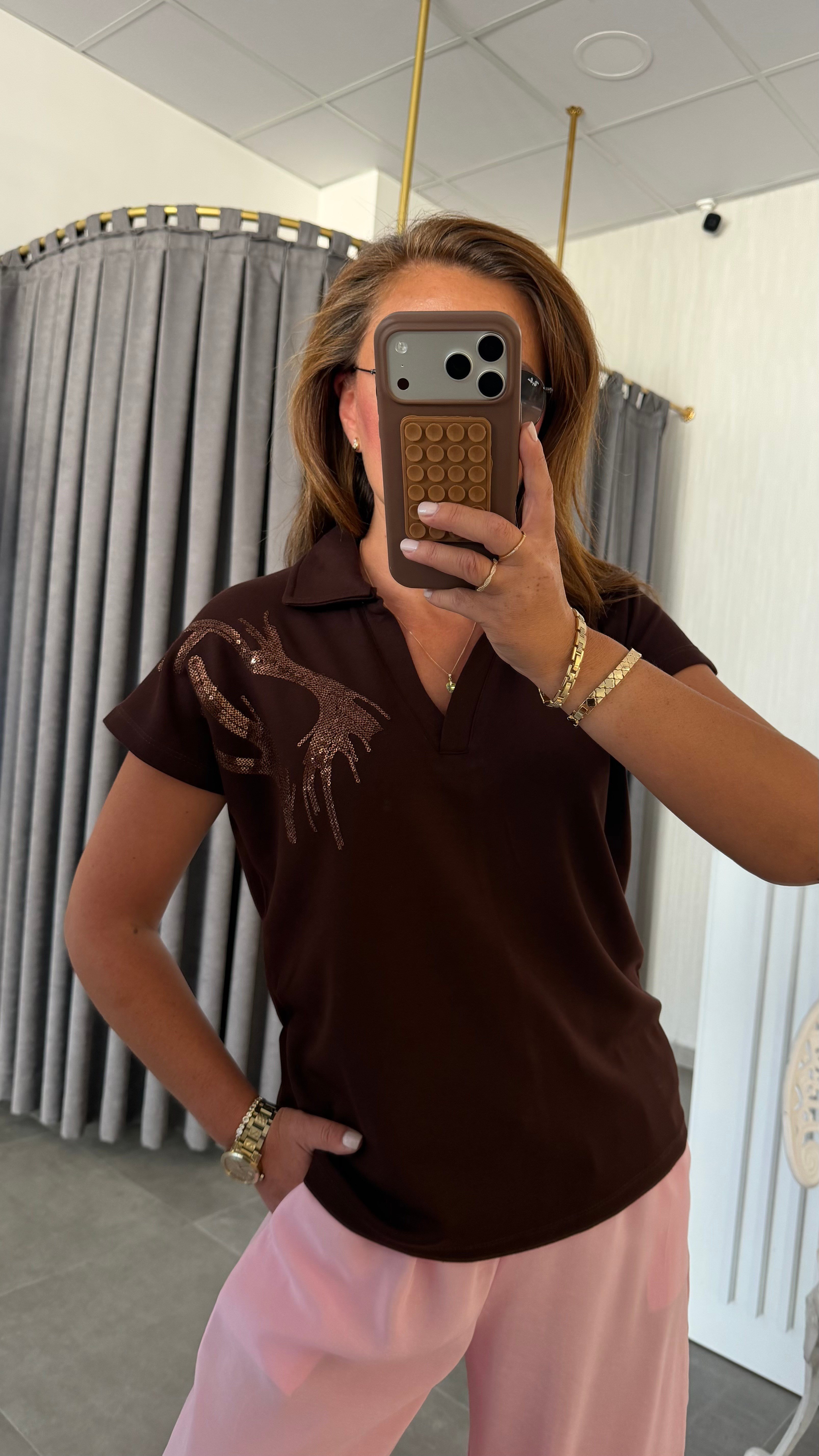 polo yaka pullu kahve tshirt