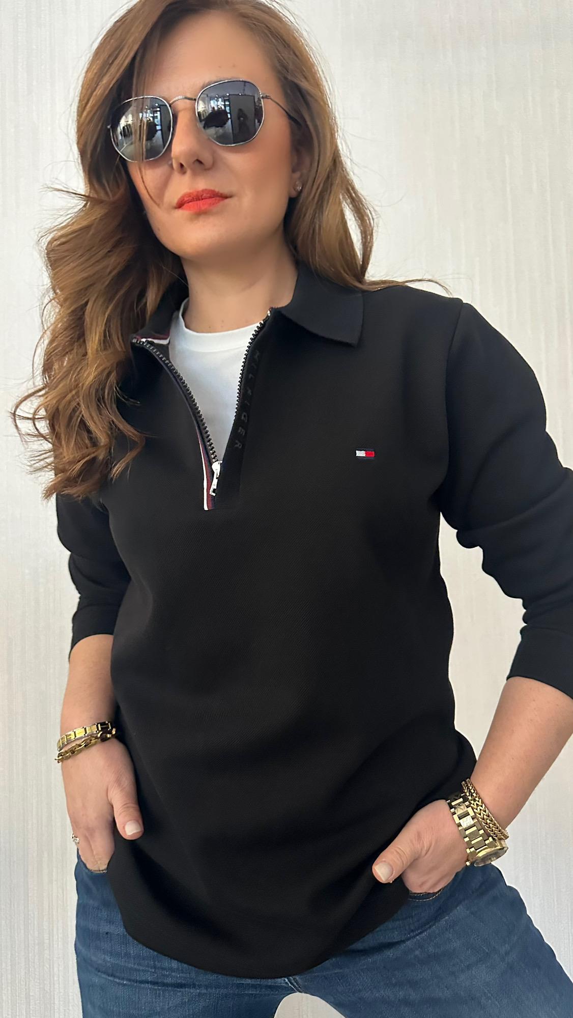 Polo yaka unısex siyah sweat