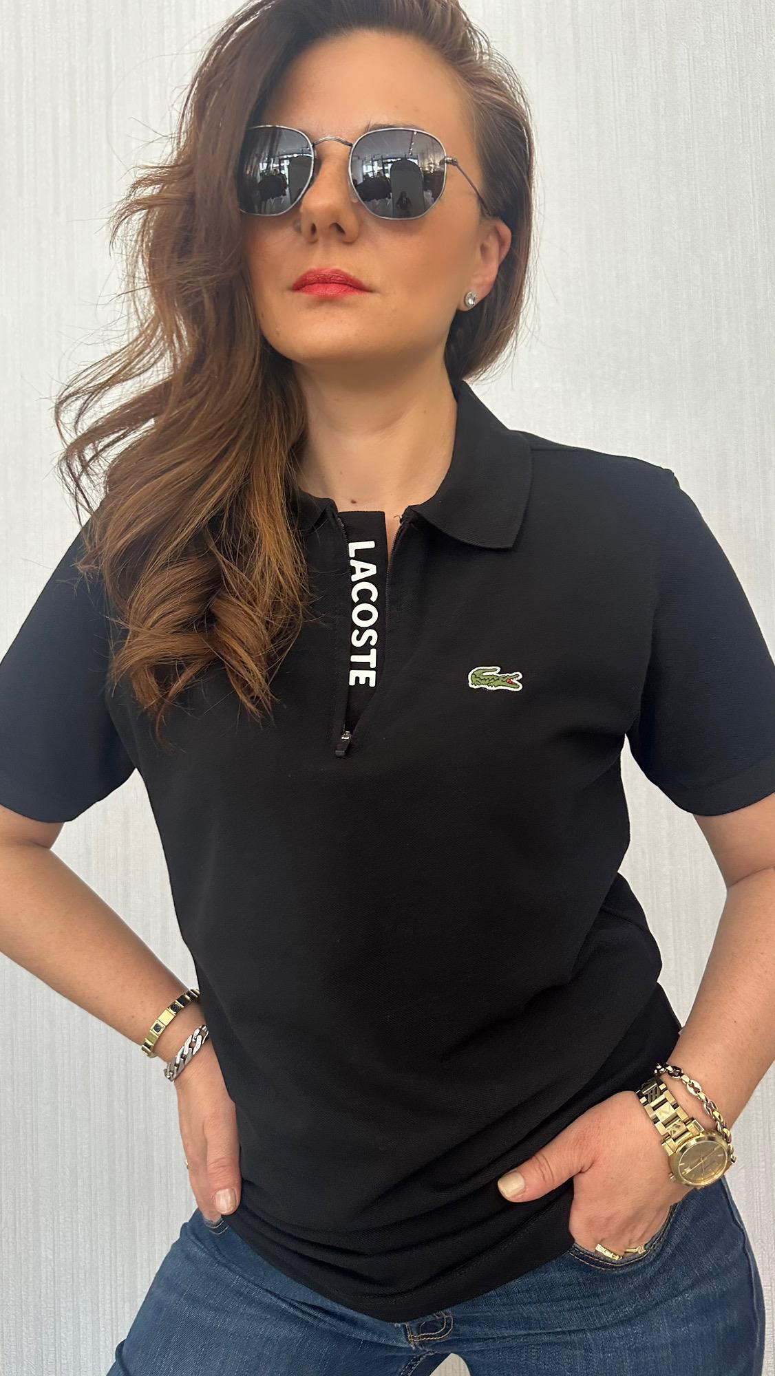 polo yaka yazı detay siyah unısex tshirt