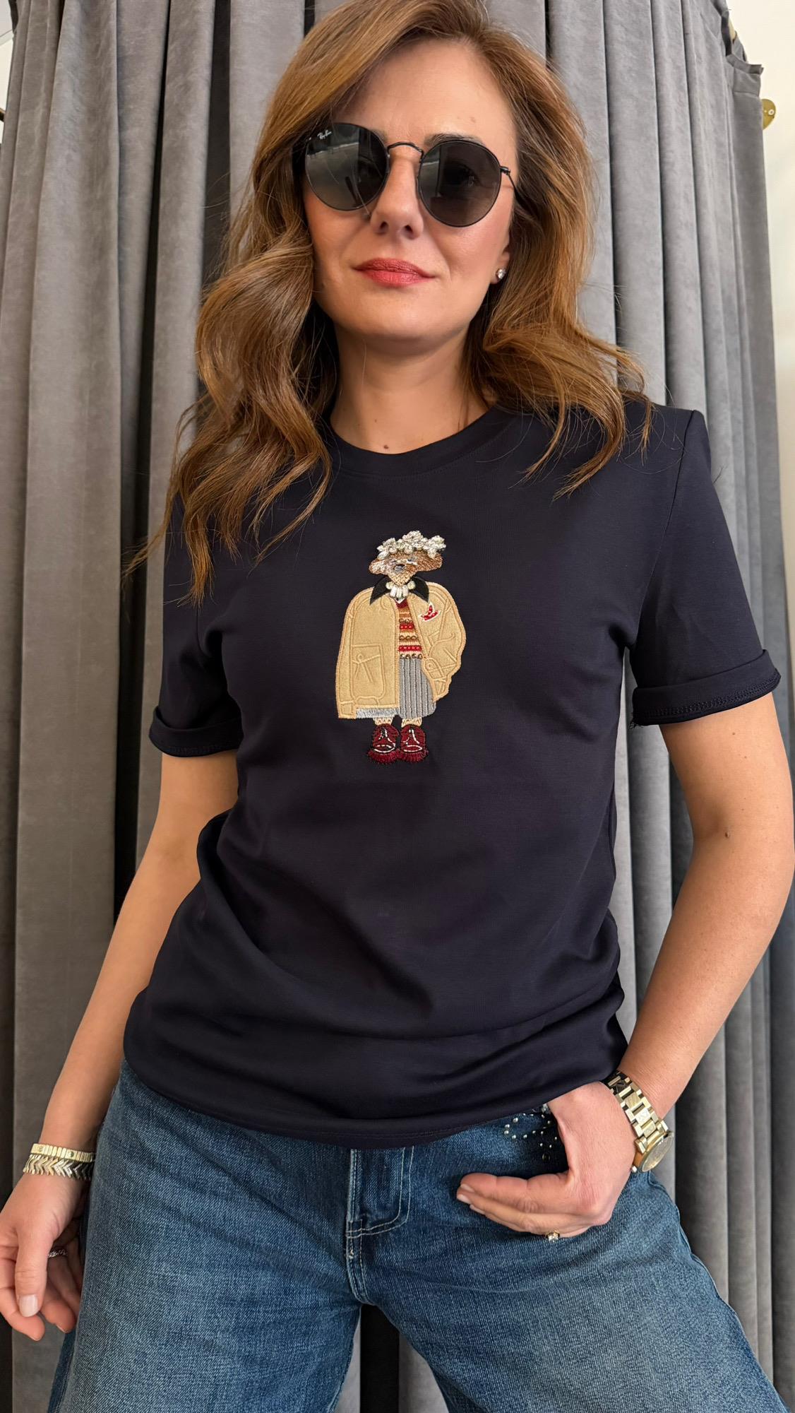 taşlı ayıcıklı lacivert tshirt