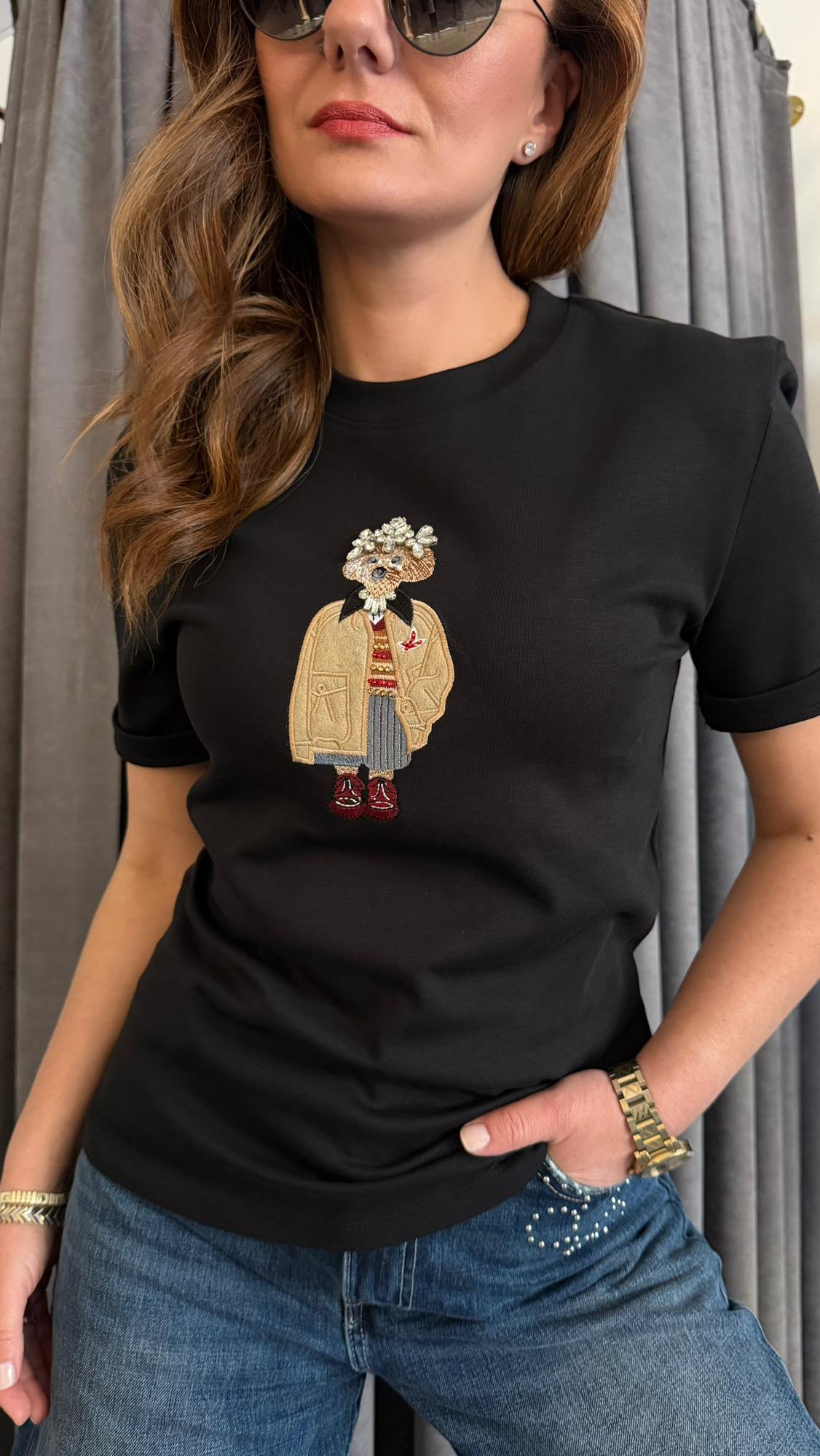taşlı ayıcıklı siyah tshirt