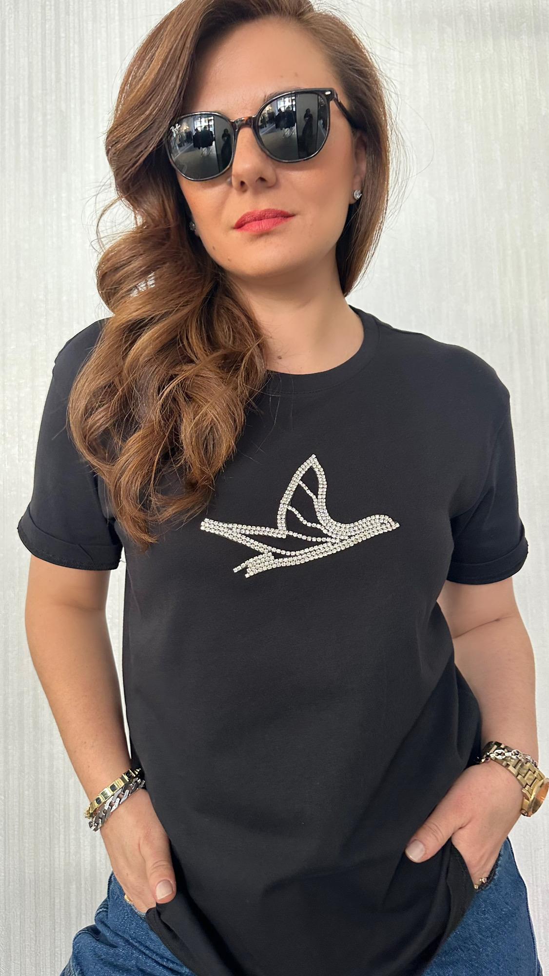 tek taş siyah kadın tshirt