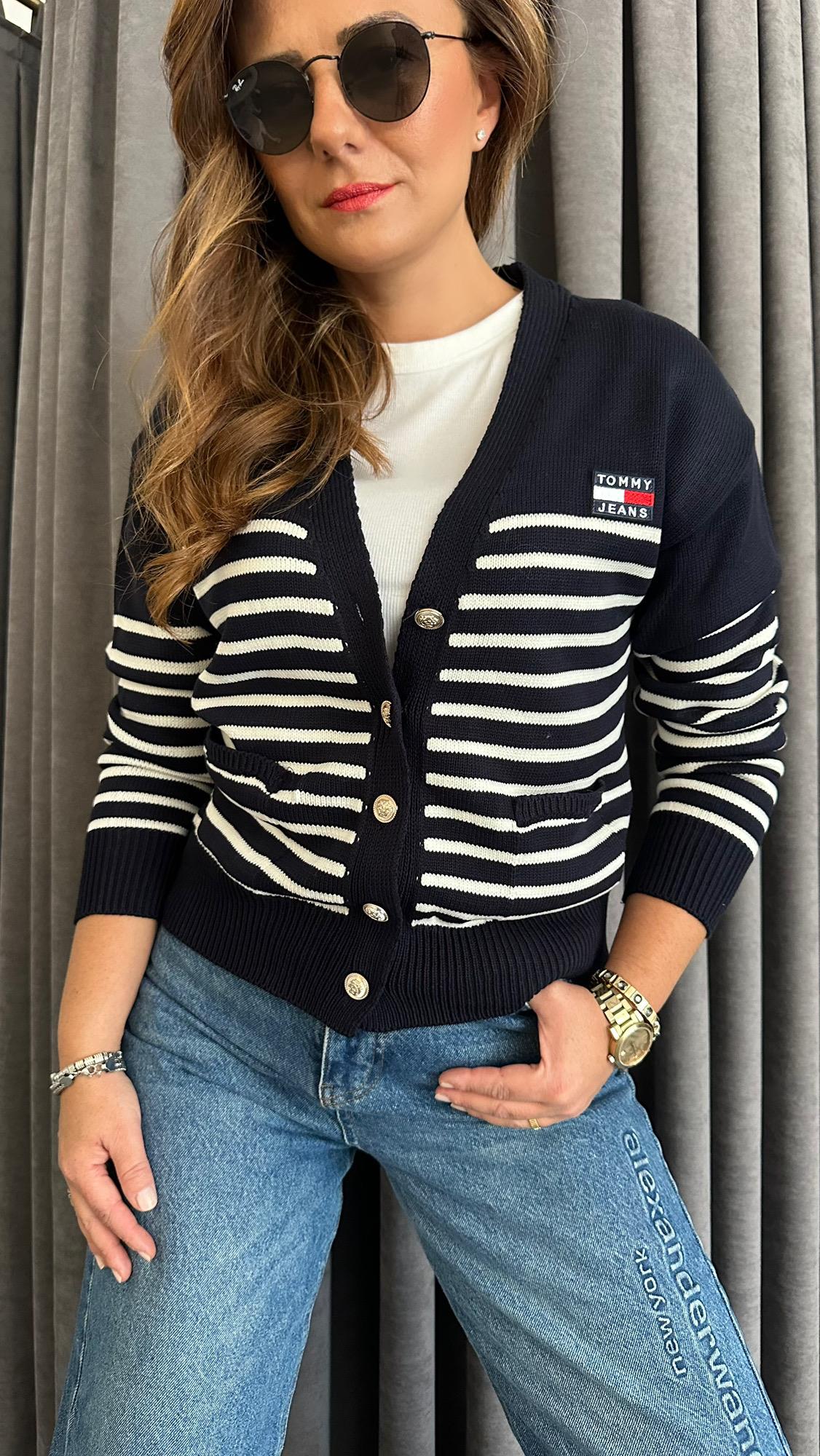 th model çizgili hırka