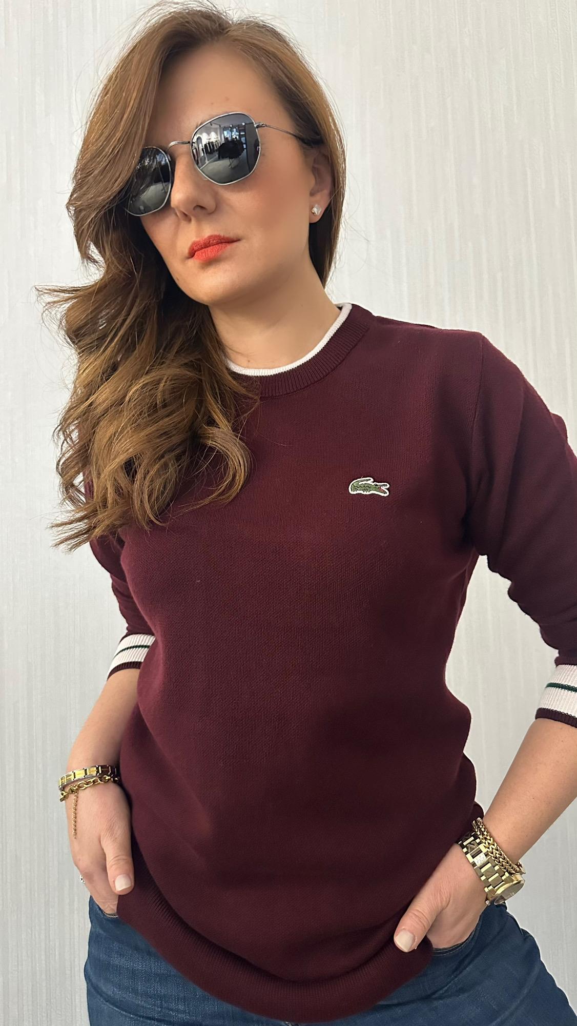 Unısex bordo biye detay kazak