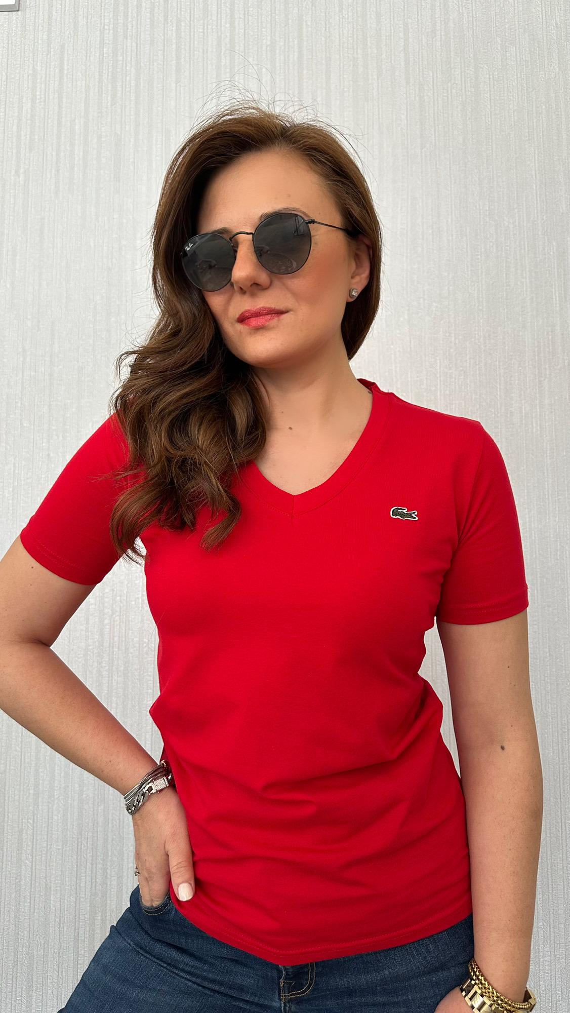 v yaka lcst kırmızı tshirt