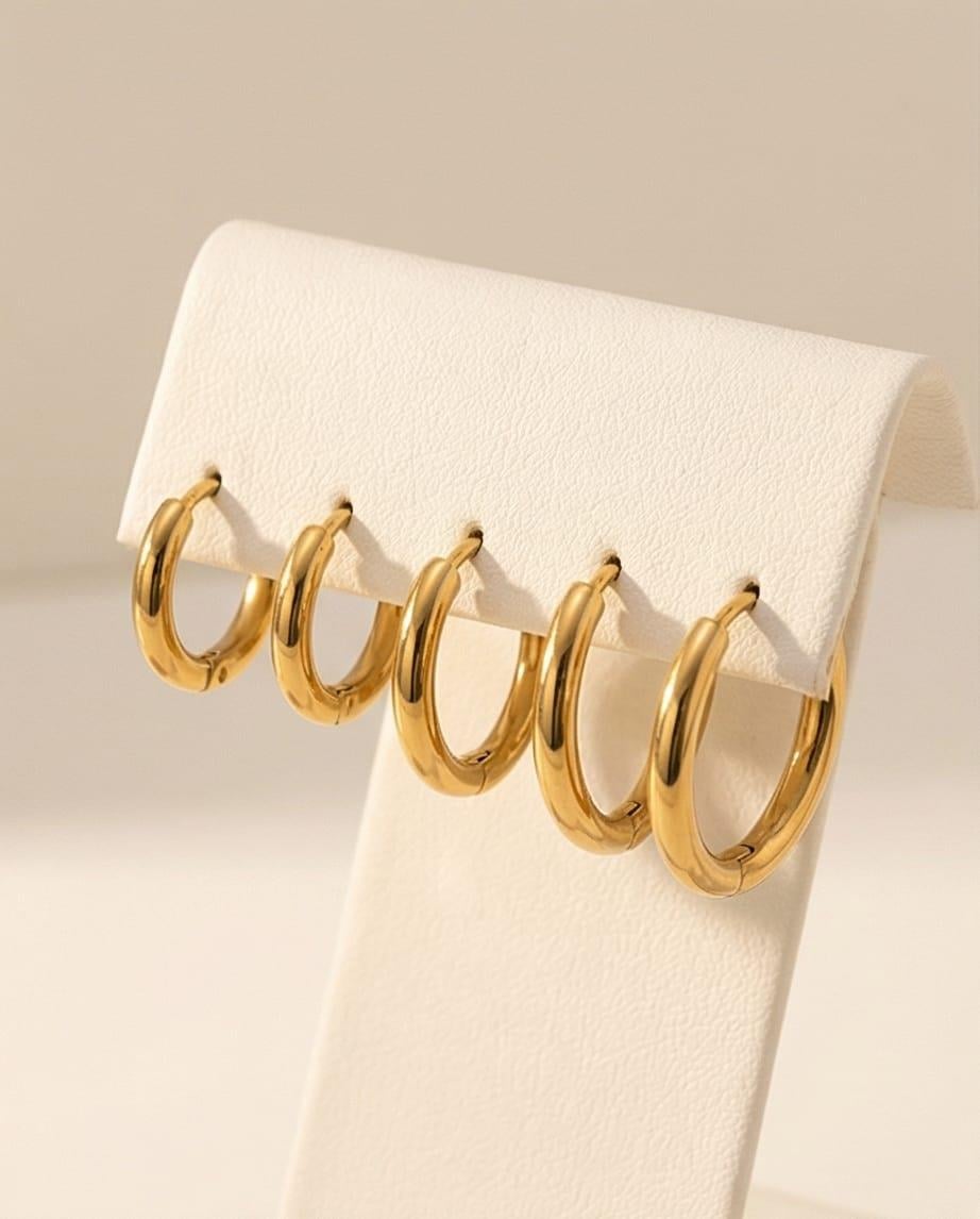 İnce 3Lü Halka Küpe Set Gold