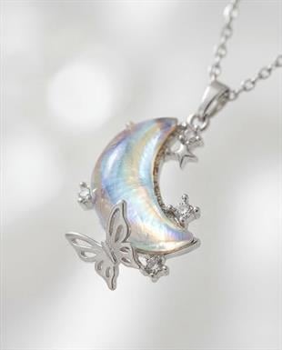 Kelebek Sarkıtlı Ay Kolye Silver
