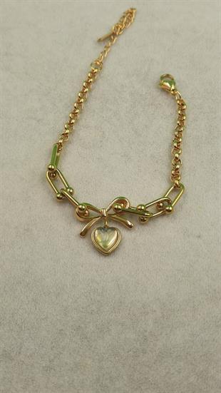 ZİNCİR VE ATAÇ ÜSTÜ KALPLİ KURDELA BİLEKLİK