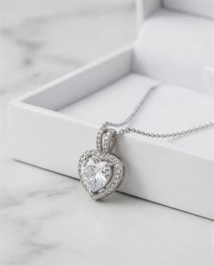Zirkon Taş Kalp Kolye Silver