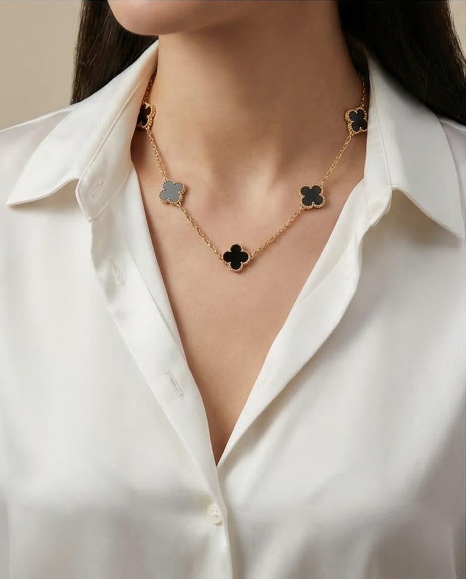 5Li Van Cleef Siyah Taşlı Kolye