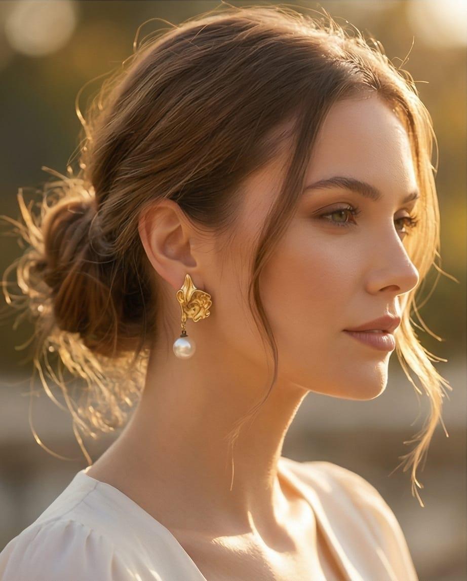 Barok İncili Yaprak Küpe