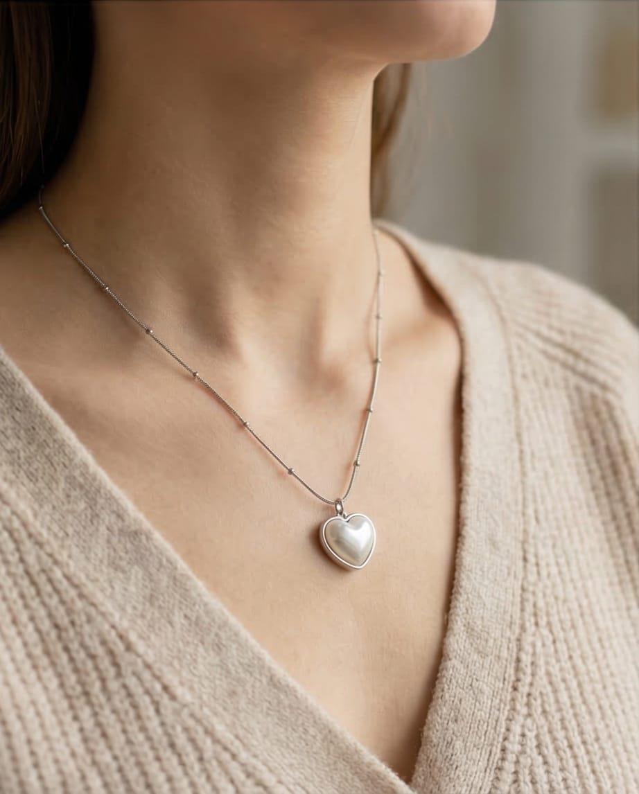 Bombeli Mine Kalp Kolye Silver