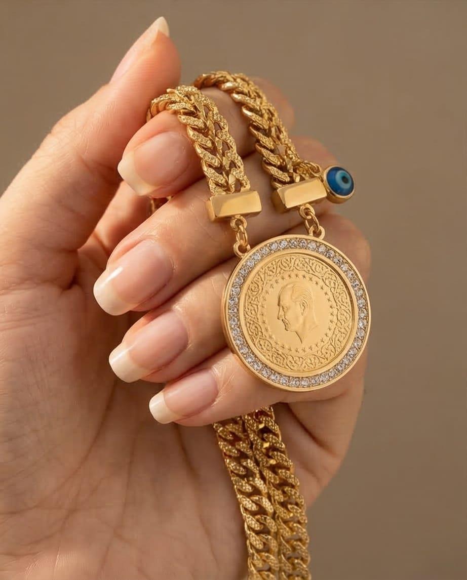 ÇEYREK ALTIN DETAYLI KOLYE