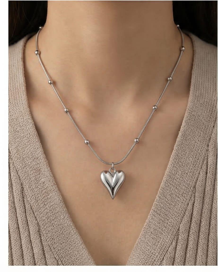 Dorika Toplu Uzun Kalp Kolye Silver