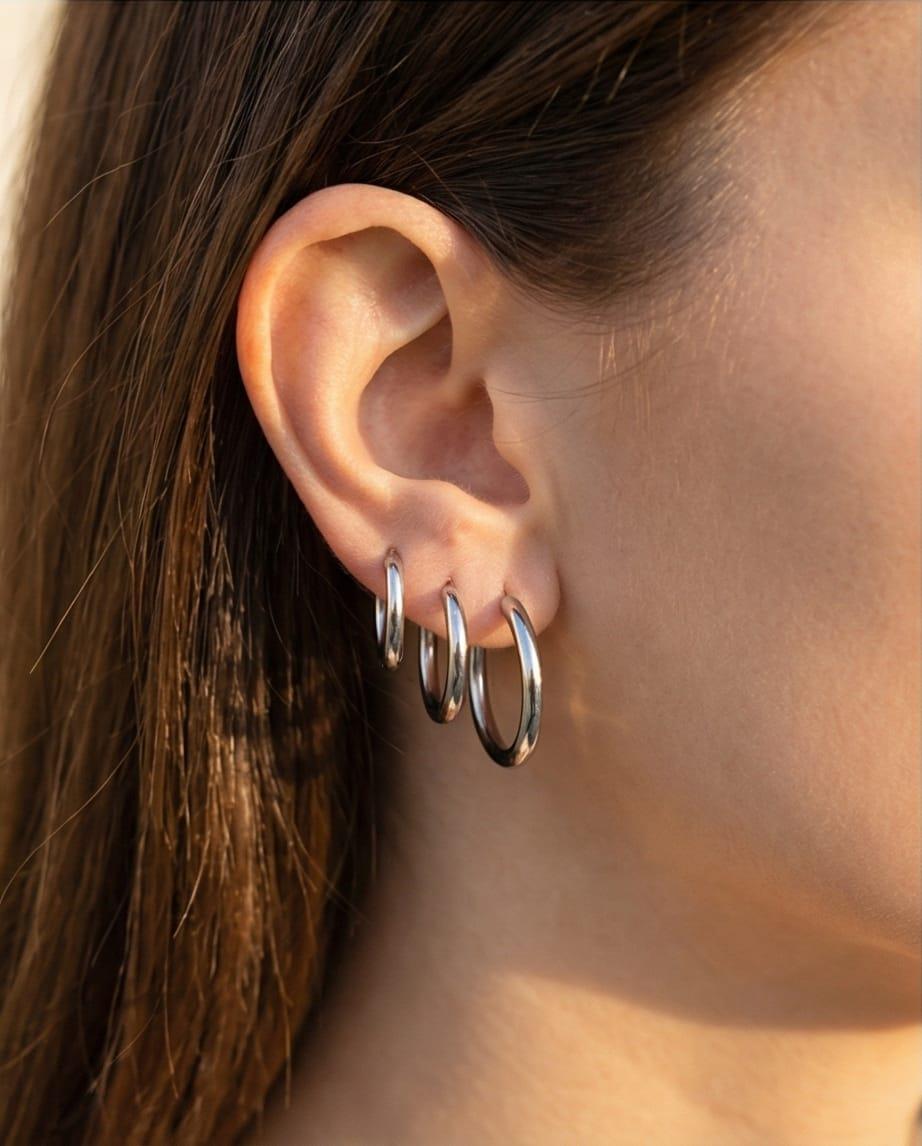 İnce 3Lü Halka Küpe Set Silver