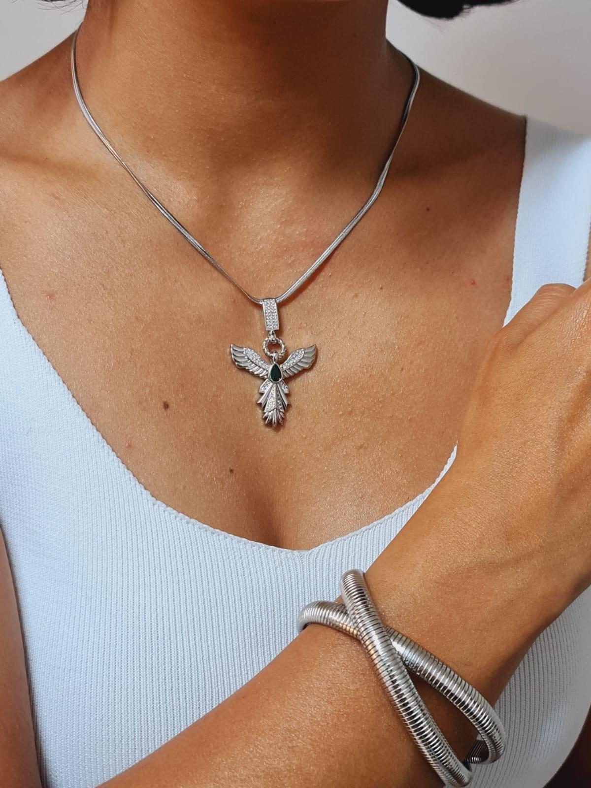 İnce Yassı Zincirli Anka Kuşu Kolye Silver