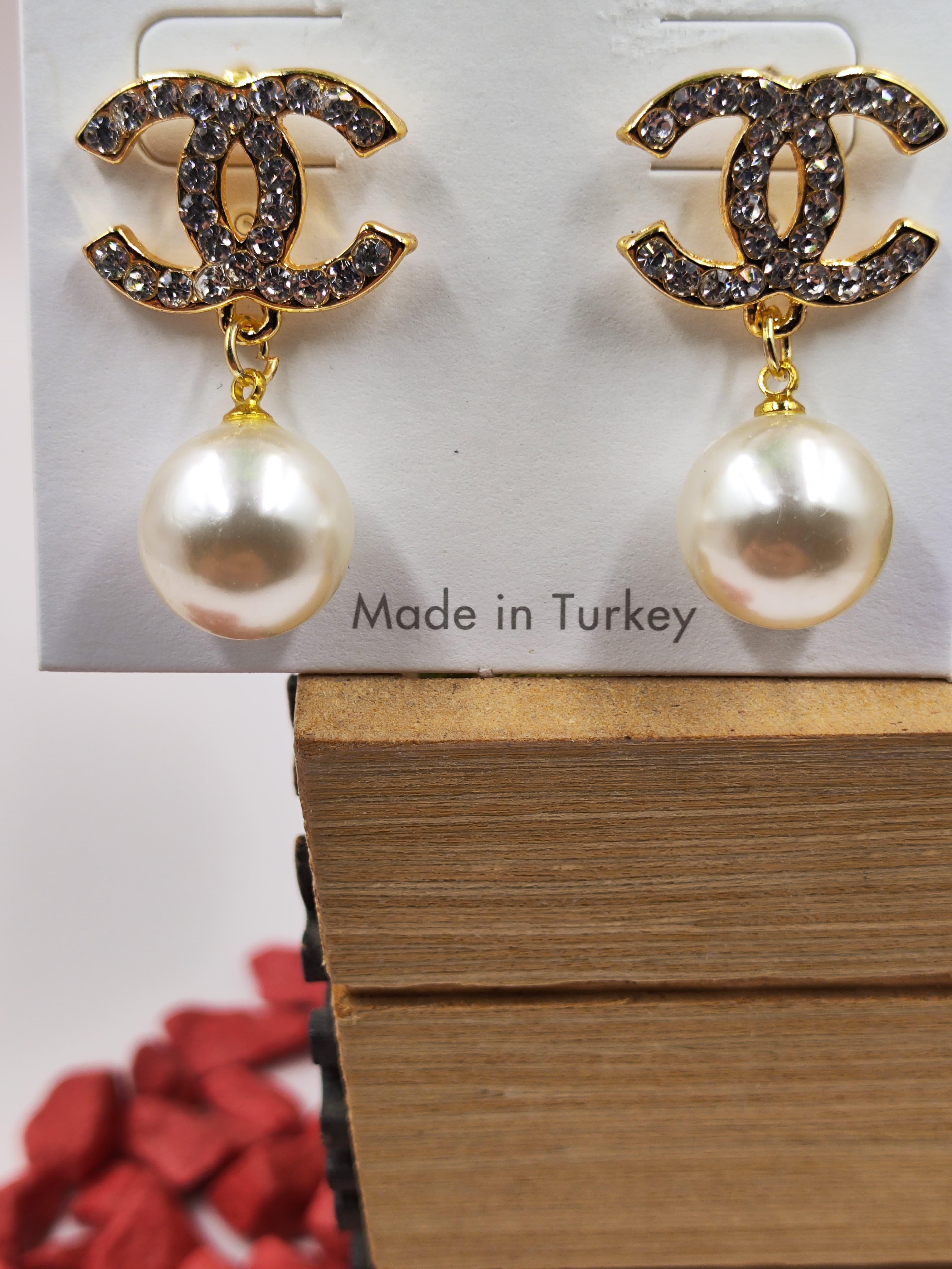 İncili Chanel Küpe Gold