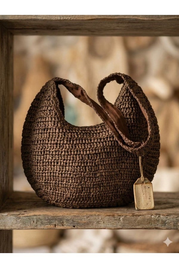 Kahve Hasır Çanta