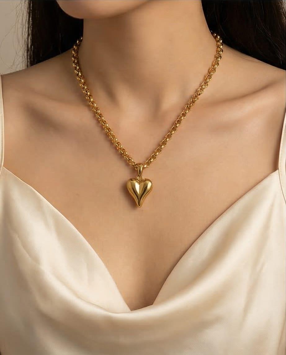 Kalın Zincir Vintage Kalp Kolye