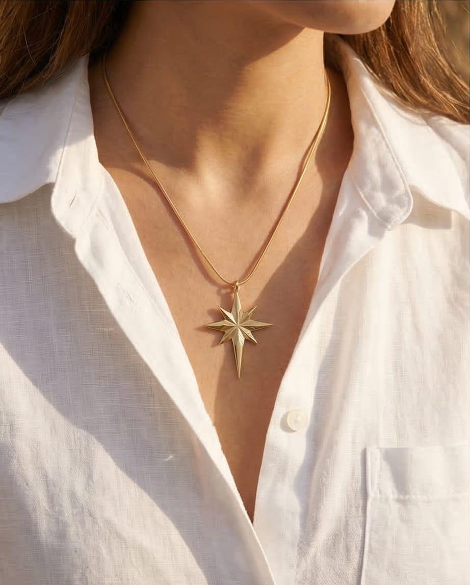 Kesik Kuzey Yıldızı Kolye Gold