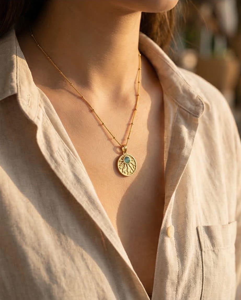 Mavi Taşlı Vintage Damarlı Kolye