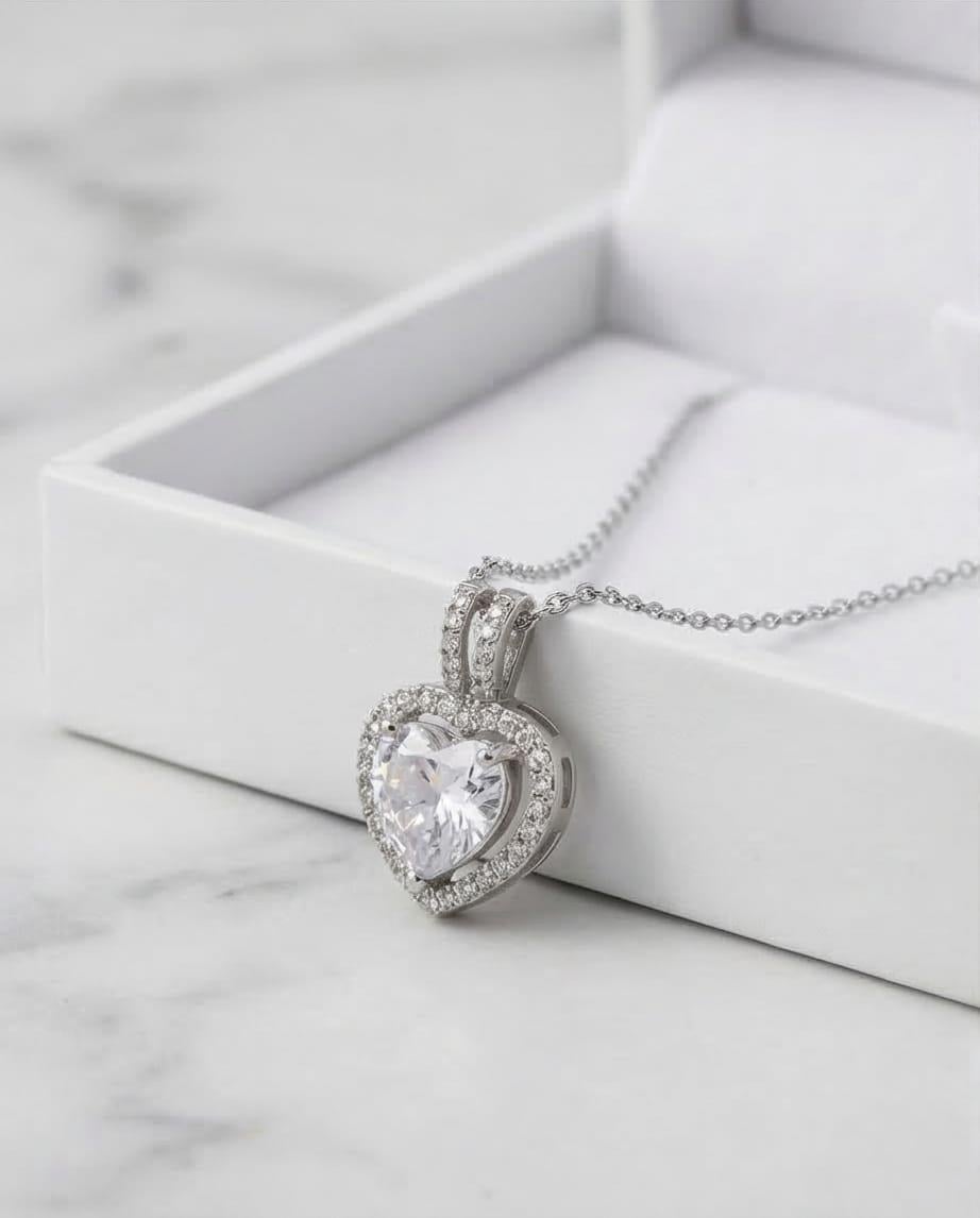 Zirkon Taş Kalp Kolye Silver