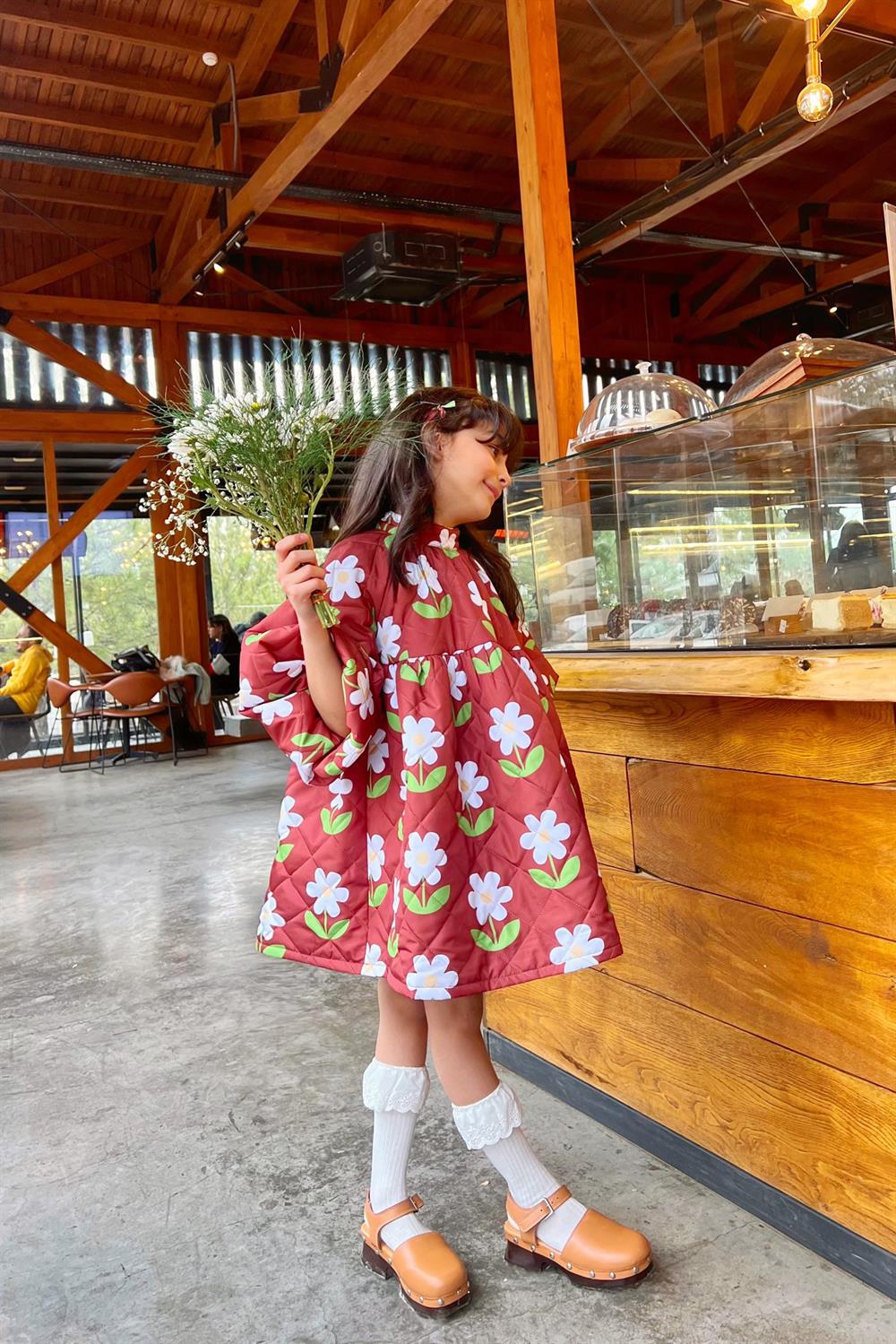 Daisy Dream Puff Dress Child Burgundy