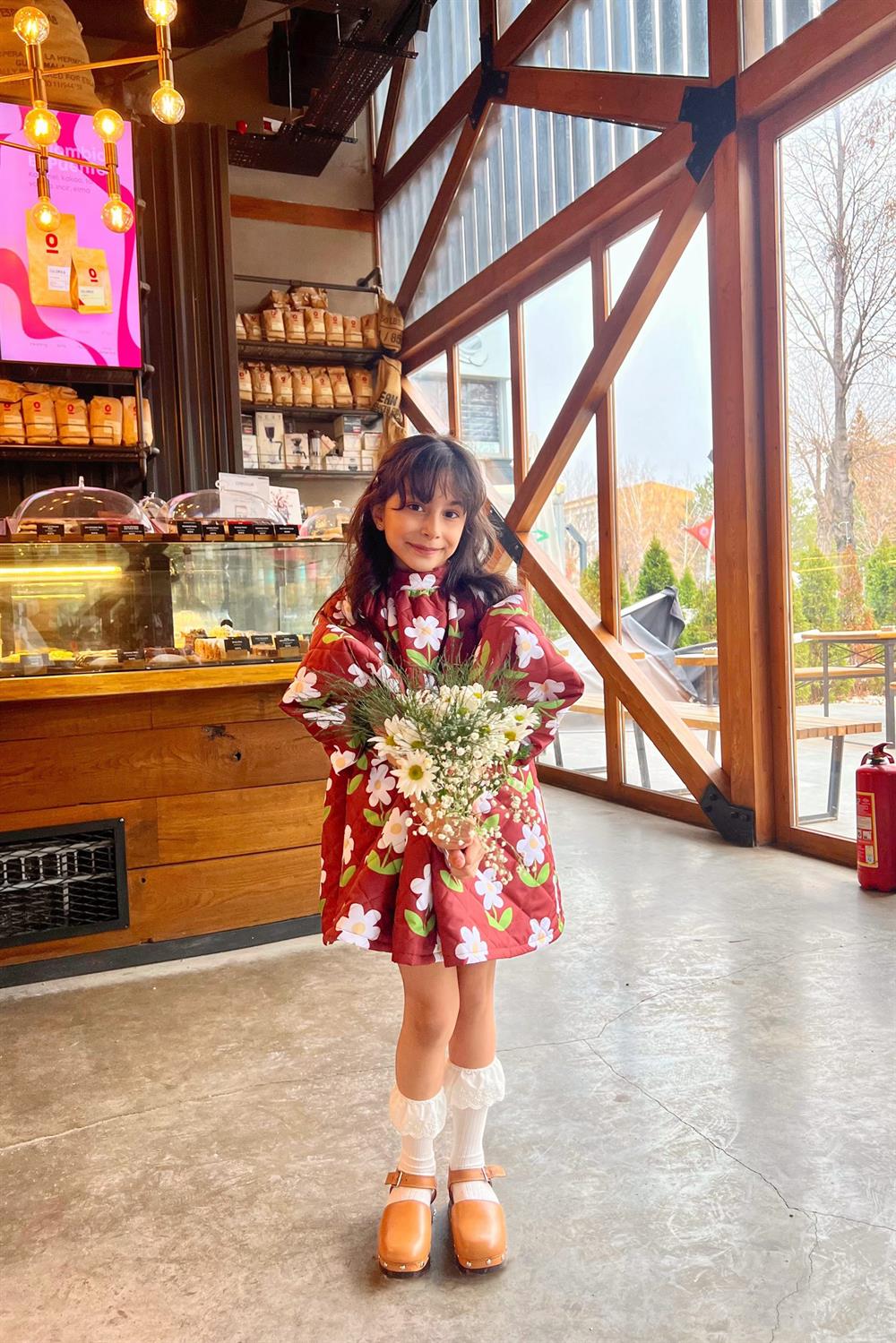 Daisy Dream Puff Dress Child Burgundy
