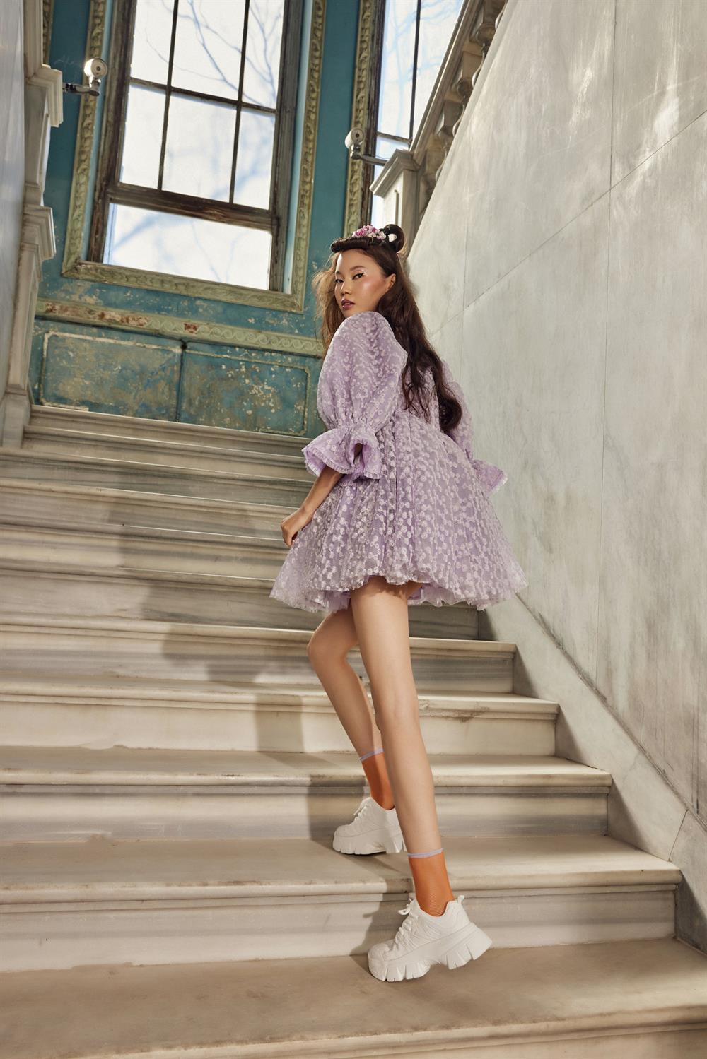 Lavender Soup Nakışlı Elbise