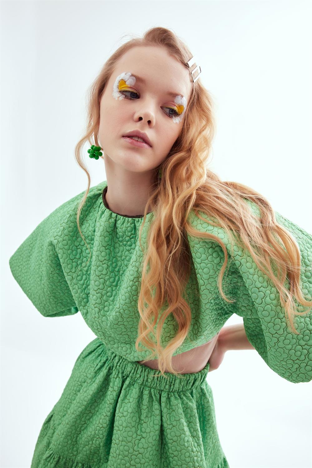 Vanessa Puff Stone Button Blouse