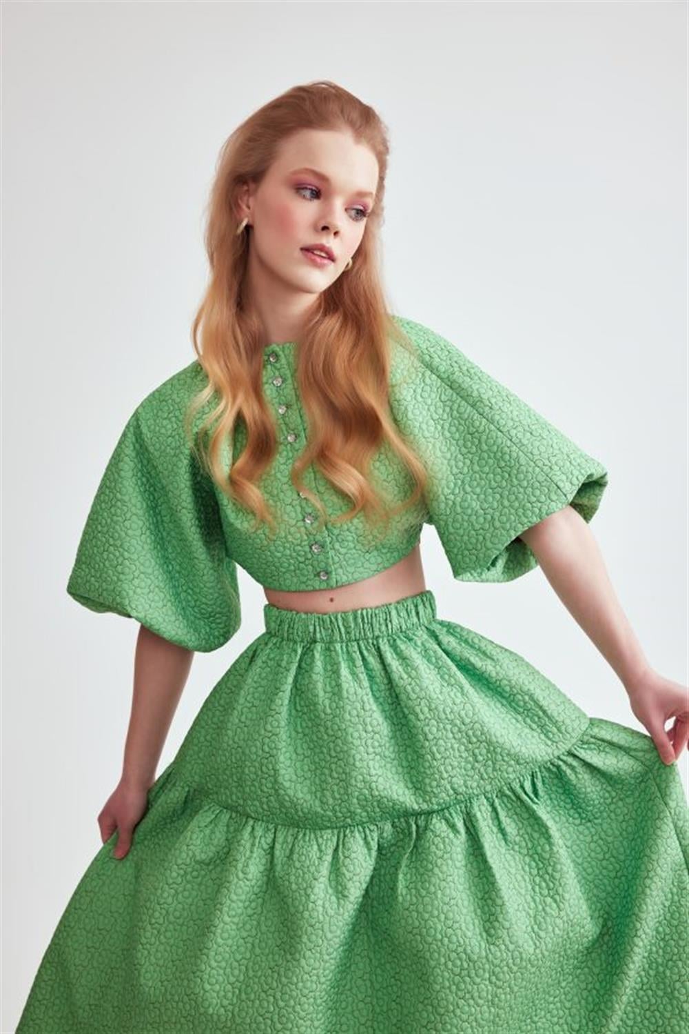 Vanessa Puff Stone Button Blouse