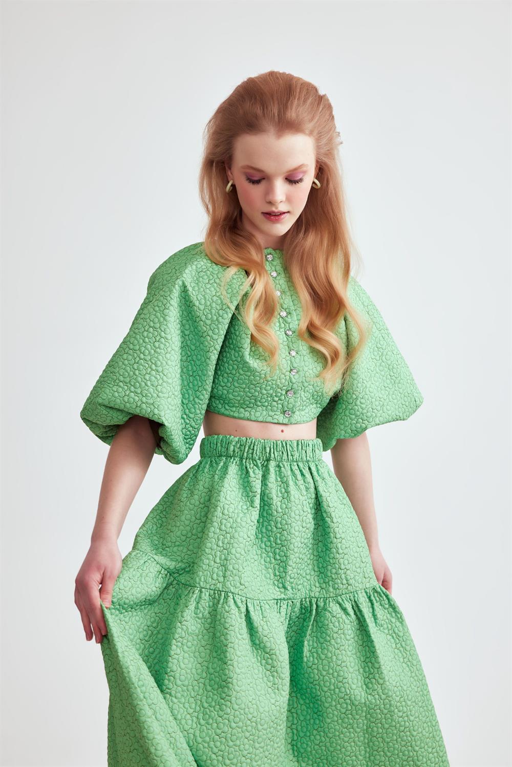 Vanessa Puff Stone Button Blouse