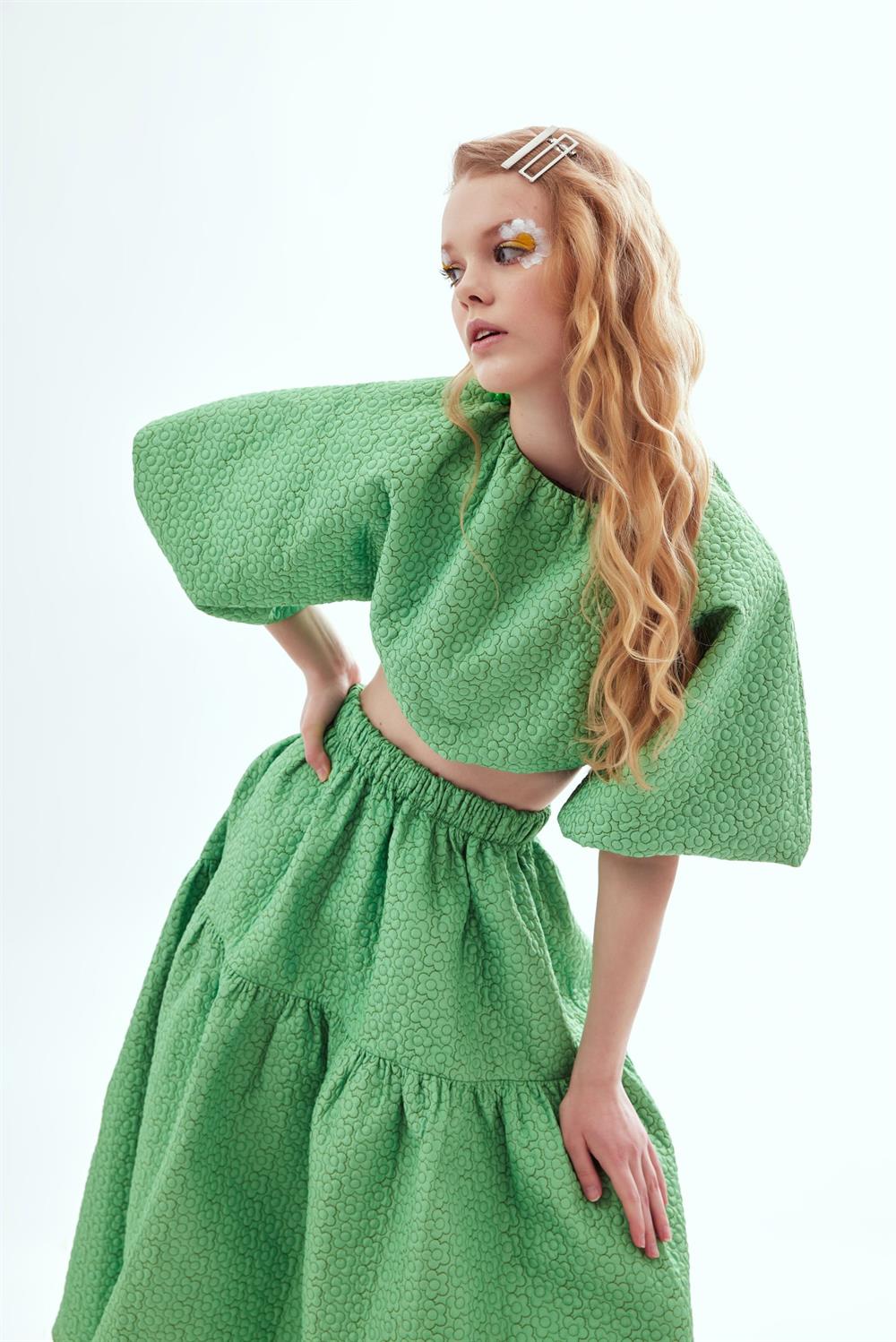 Vanessa Puff Stone Button Blouse