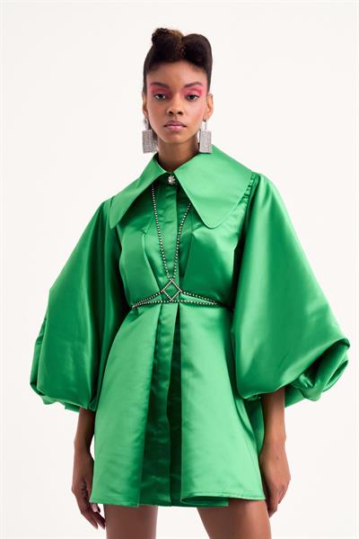  Rosalie Green Satin Dress Green