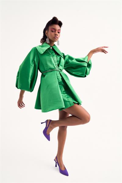  Rosalie Green Satin Dress Green