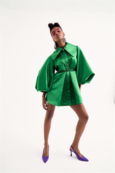  Rosalie Green Satin Dress Green